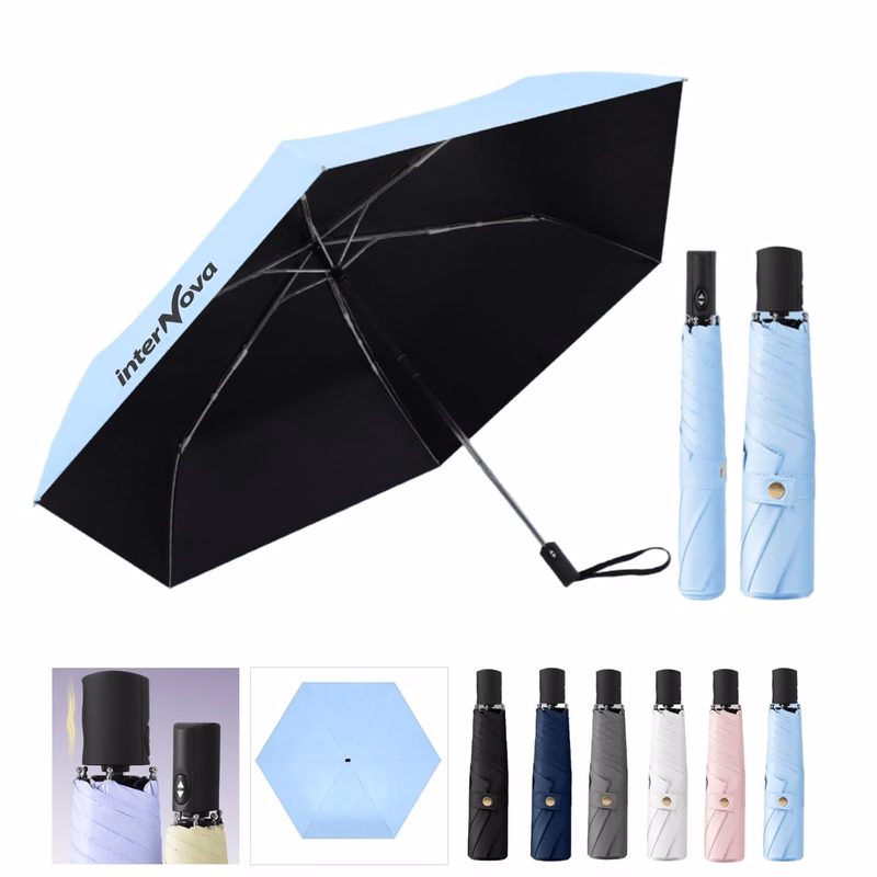 42" Arc Auto Open Folding Travel Umbrella for Rain & Sun - Ocean