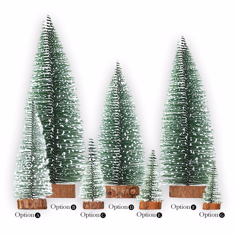Christmas Trees Snow Frost Ornaments with Wooden Bases