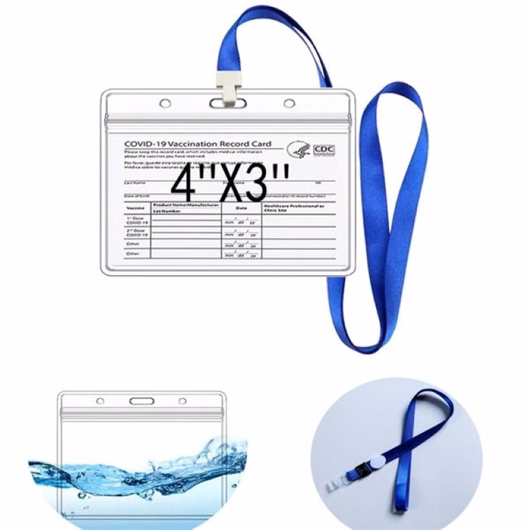 4" x 3" PVC Vaccine Card Holders with Lanyard