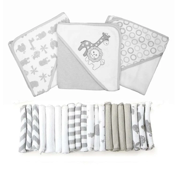 Baby Hooded Towels & Washcloths Sets - Gray Lion 23-Piece Gift Set 1