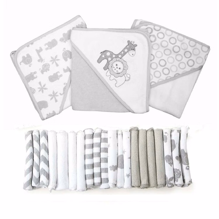 Baby Hooded Towels & Washcloths Sets - Gray Lion 23-Piece Gift Set