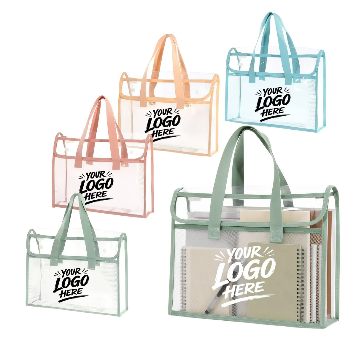 Clear Nylon Mesh File Tote Handle Label Pocket 1