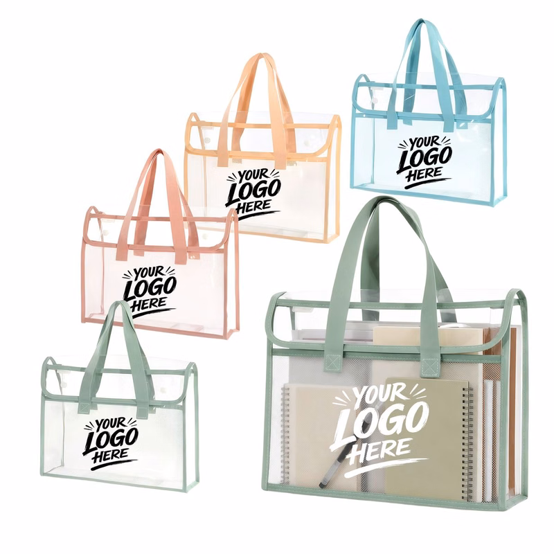 Clear Nylon Mesh File Tote Handle Label Pocket
