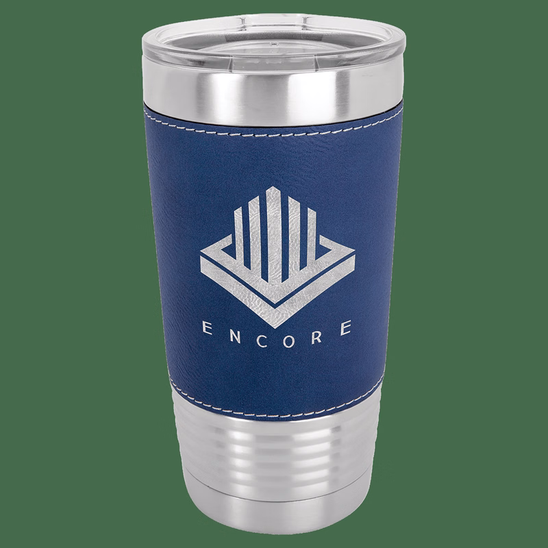 Polar Camel 20 oz. Blue/Silver Leatherette Tumbler with Clear Lid