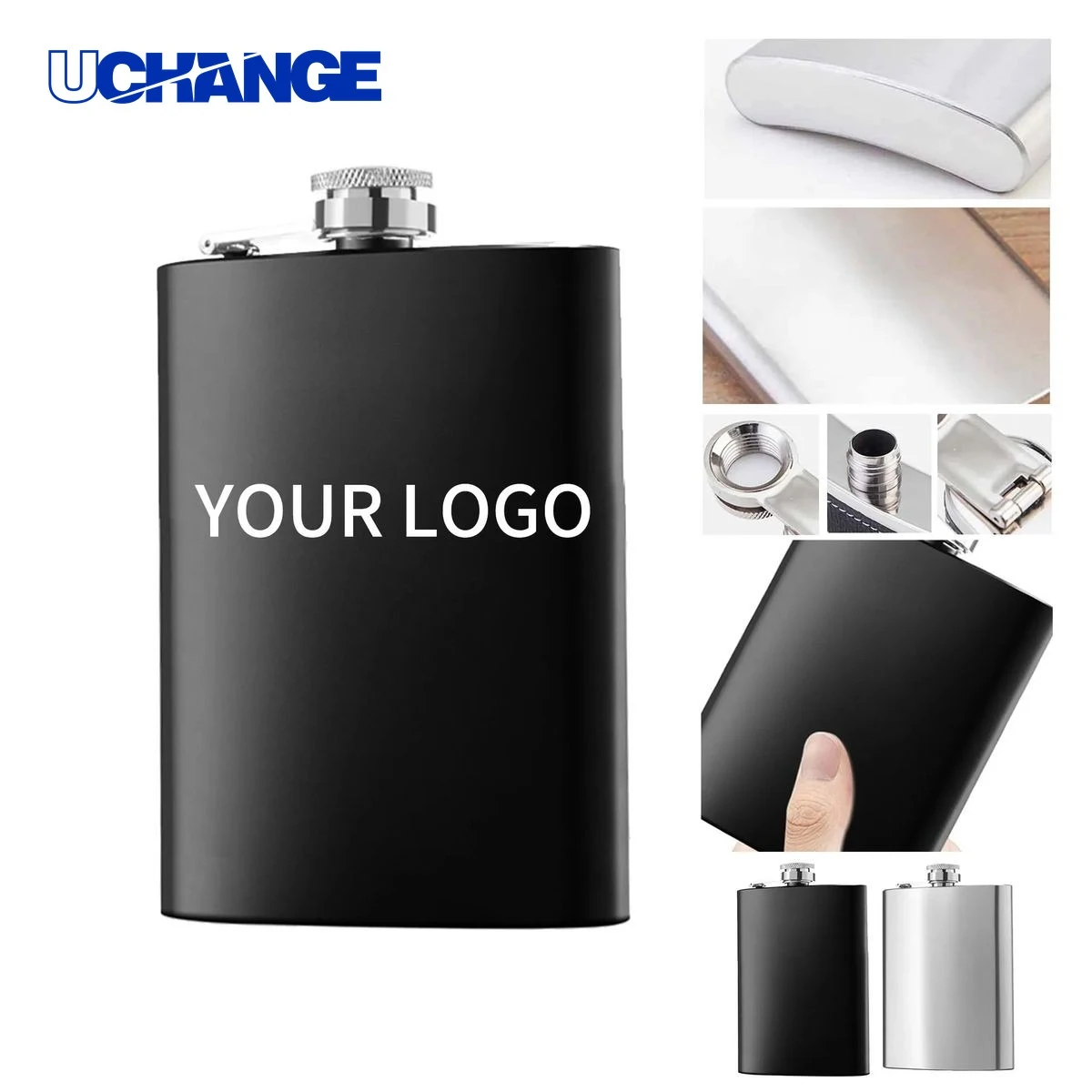 Metal Liquor Flask Bottle with Screw Cap, custom water bottle with logo imprint 1