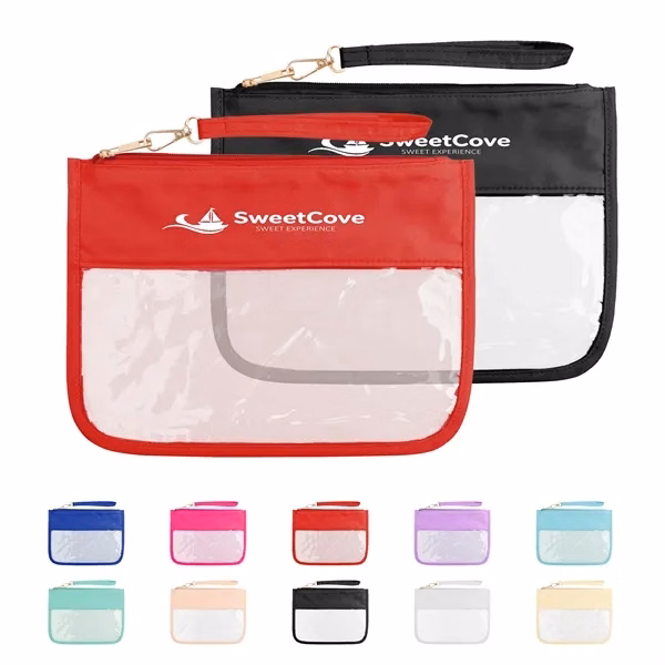Custom 11.8" x 8.7" Clear PVC Zippered Travel Makeup Bag — Cosmetic Organizer