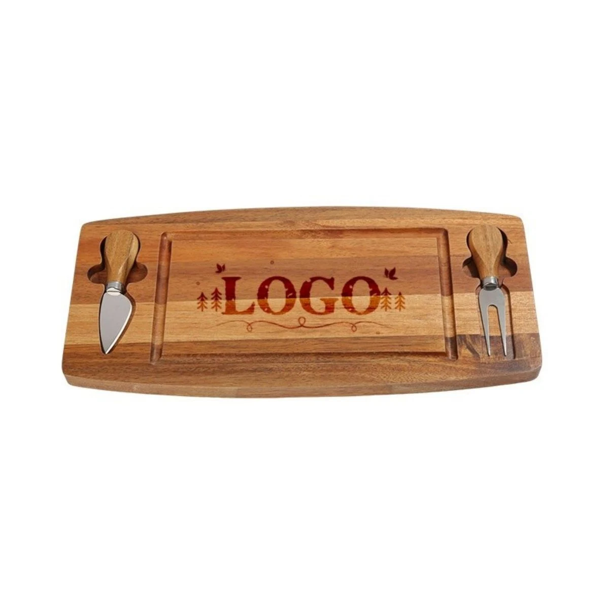 Natural Wood Cheese Board Set With Knives And Forks 1