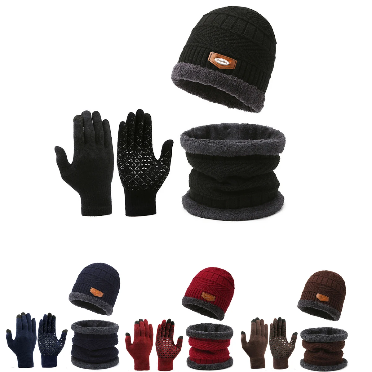Winter Hat Scarf Gloves Slouchy Beanie Snow Knit 1