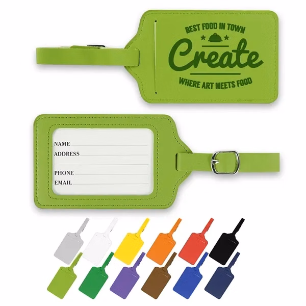 Custom PU Leather Luggage Tag with ID Window — Travel Giveaway for Corporate Frequent Flyers