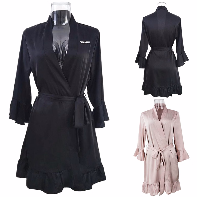 Women Polyester Flounced Hem Robe