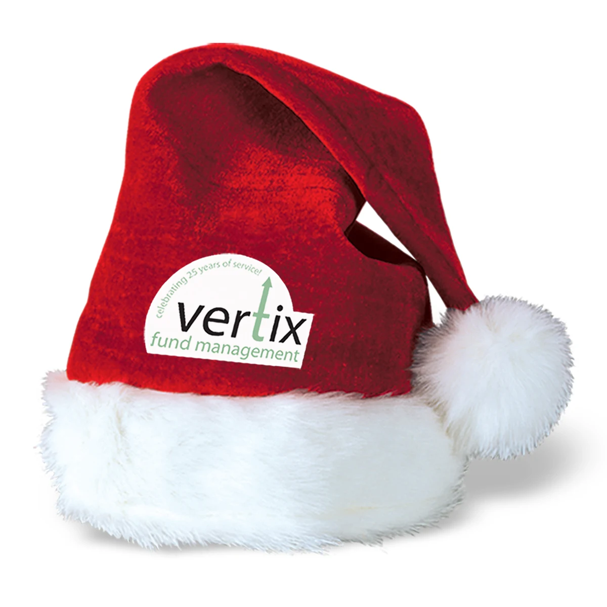 Velvet Red Santa Hat w/ Plush White Trim w/ Custom Shaped Heat Transfer 1