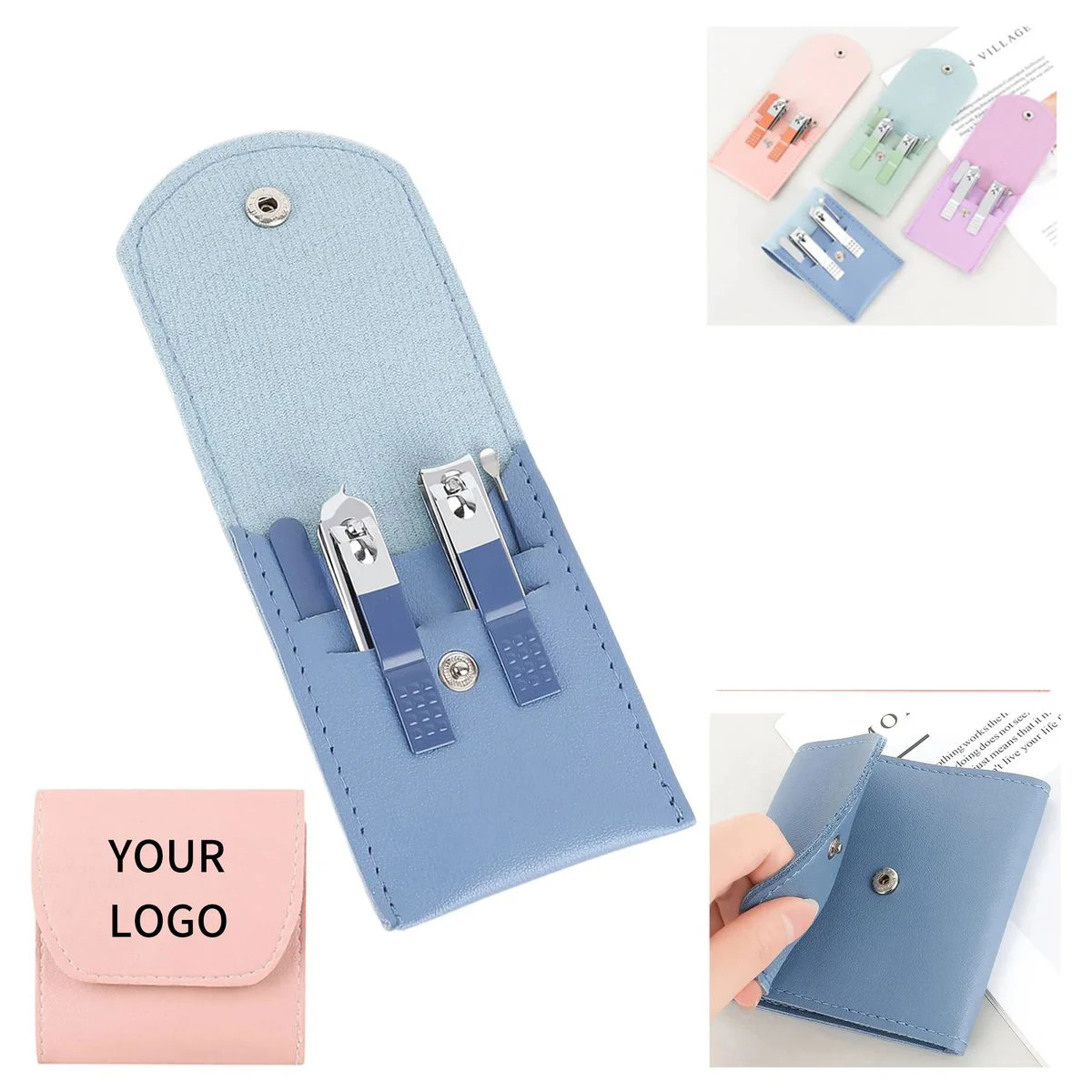 Stainless Steel Nail Kit in Compact Leather Organizer 1