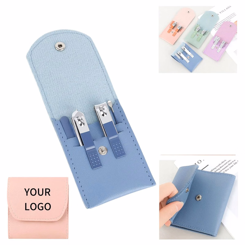 Stainless Steel Nail Kit in Compact Leather Organizer