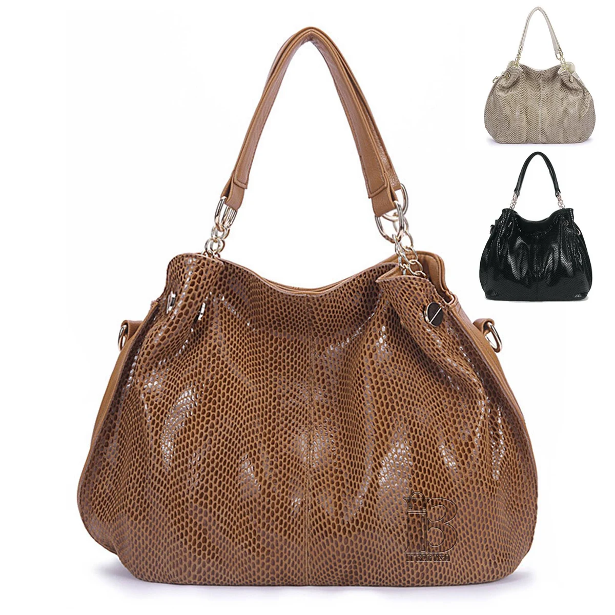 PU Leather Large Serpentine Handbag Tote Bag for women, custom tote bag with logo imprint 1