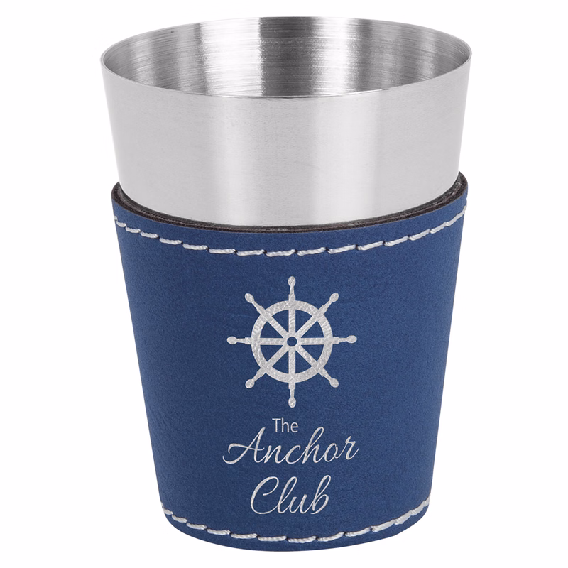 2oz. Blue/Silver Leatherette & Stainless Steel Shot Glass