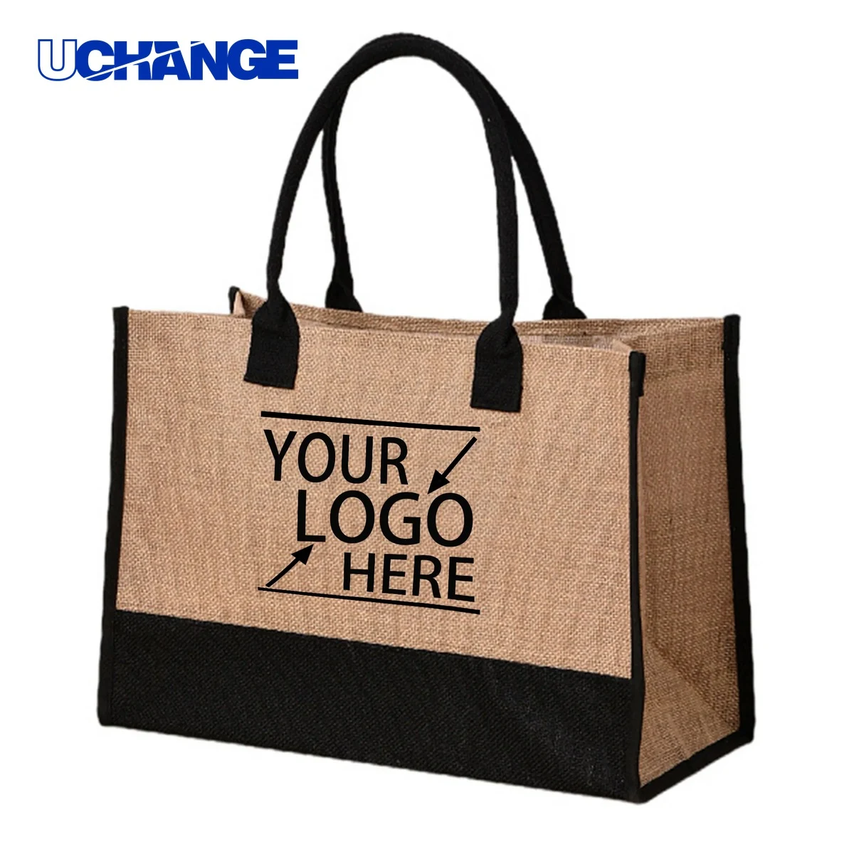 Jute Patchwork Tote Bag, custom tote bag with logo imprint 1