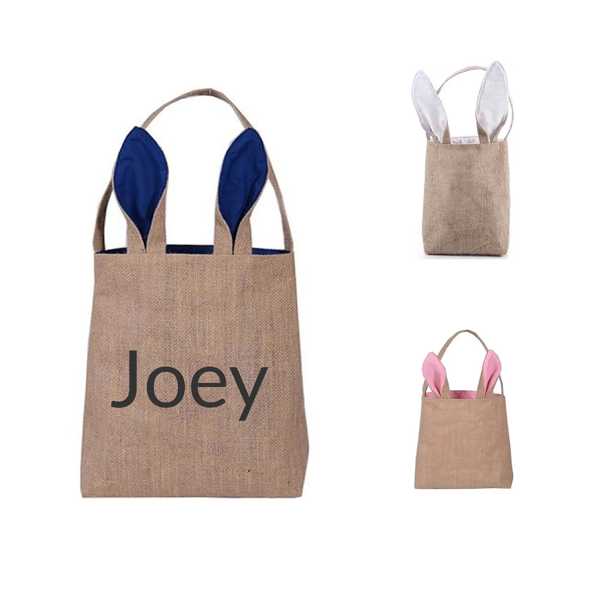 Easter Bunny Rabbit Ears Burlap Jute Shopping Bag, custom tote bag with logo imprint 1