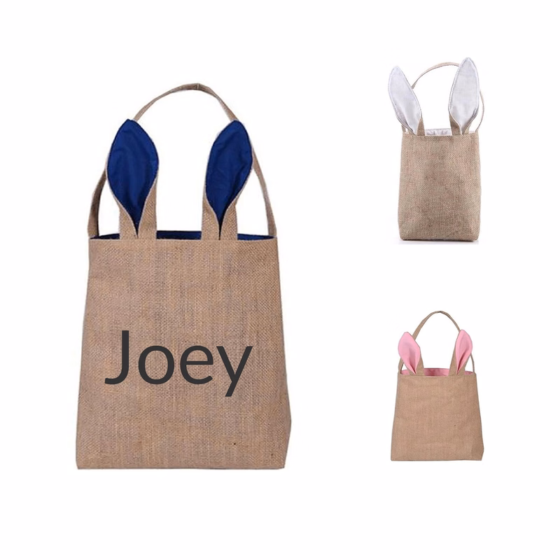Easter Bunny Rabbit Ears Burlap Jute Shopping Bag