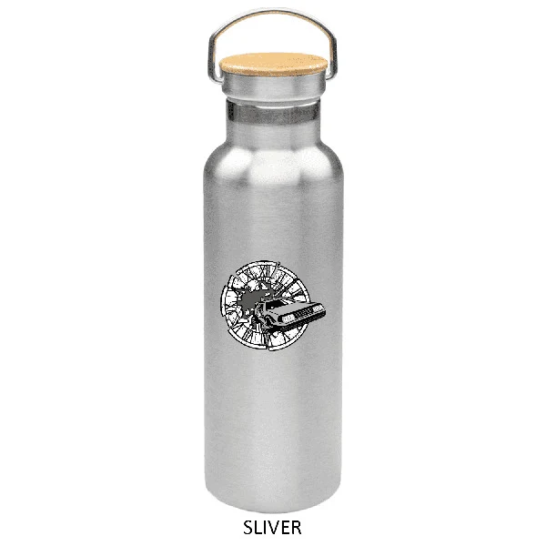 Stainless Steel Water Bottle - Wood-topped Cap, 20 oz. 1