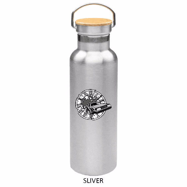 Stainless Steel Water Bottle - Wood-topped Cap, 20 oz.