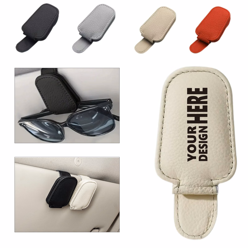 Car-Mounted Magnetic Eyeglasses Holder with PU Leather