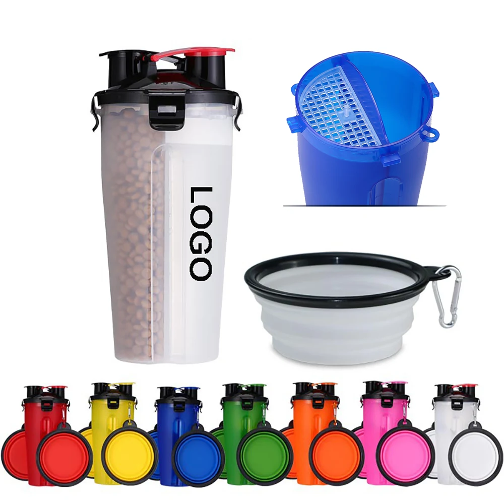 2 In 1 Portable Pet Food/Drink Bottle With Folding Bowls 1