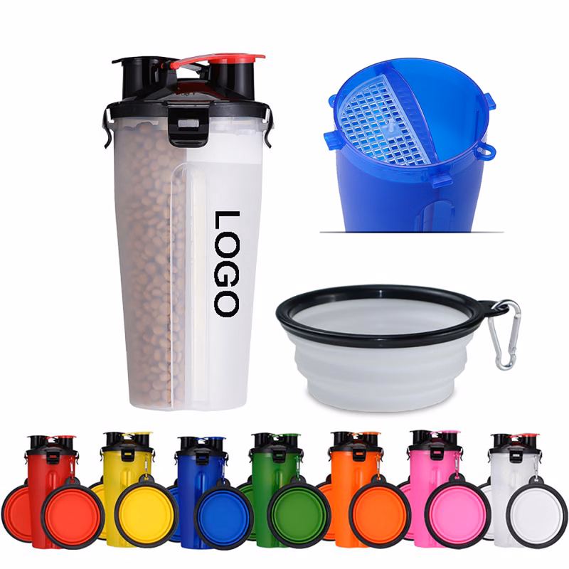 2 In 1 Portable Pet Food/Drink Bottle With Folding Bowls