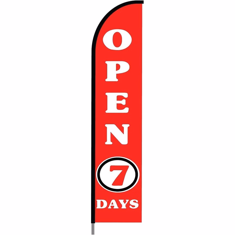 Open 7 Days Sign Banner 15ft feather banners Swooper Flag Kit - Red
