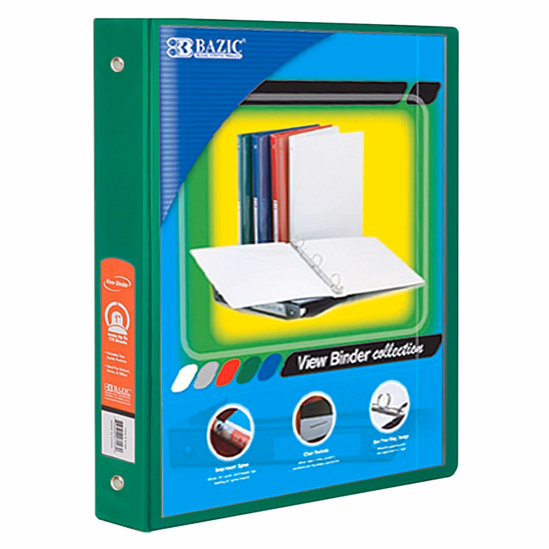 3 Ring View Binders - 1.5" Green 2 Pockets