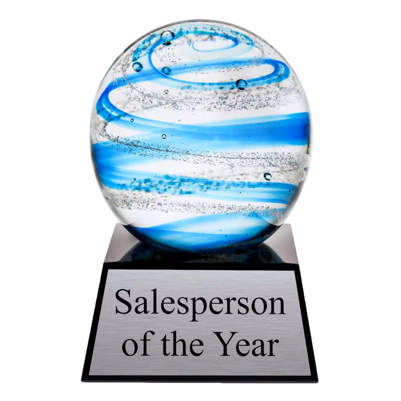 Blue Snow Globe Art Glass 5.5"