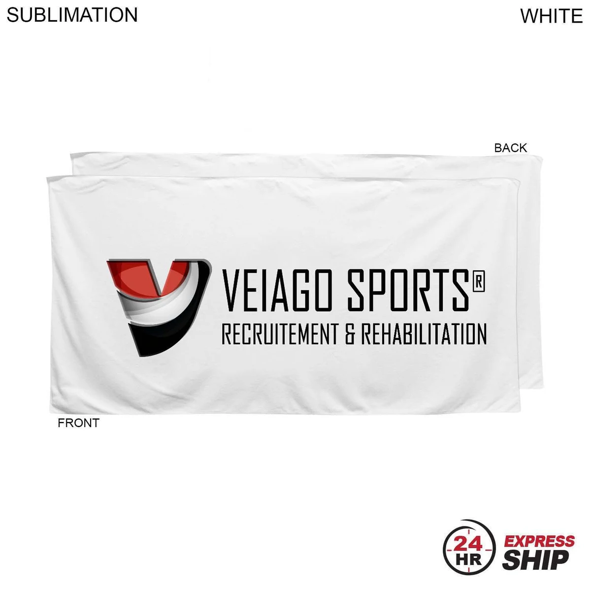 24 Hr Express Ship - Plush and Soft White Velour Terry Cotton Blend Shower Towel, 24x48, Sublimated 1
