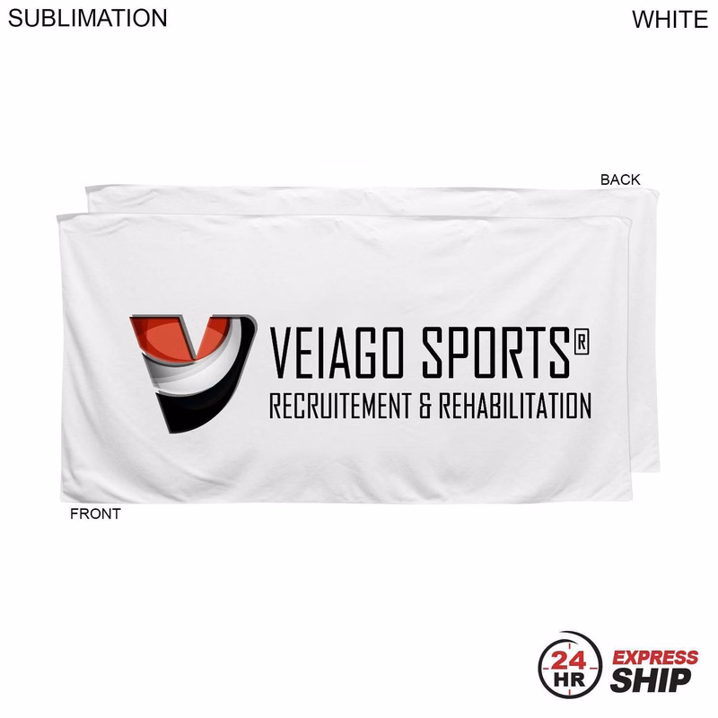 24 Hr Express Ship - Plush and Soft White Velour Terry Cotton Blend Shower Towel, 24x48, Sublimated