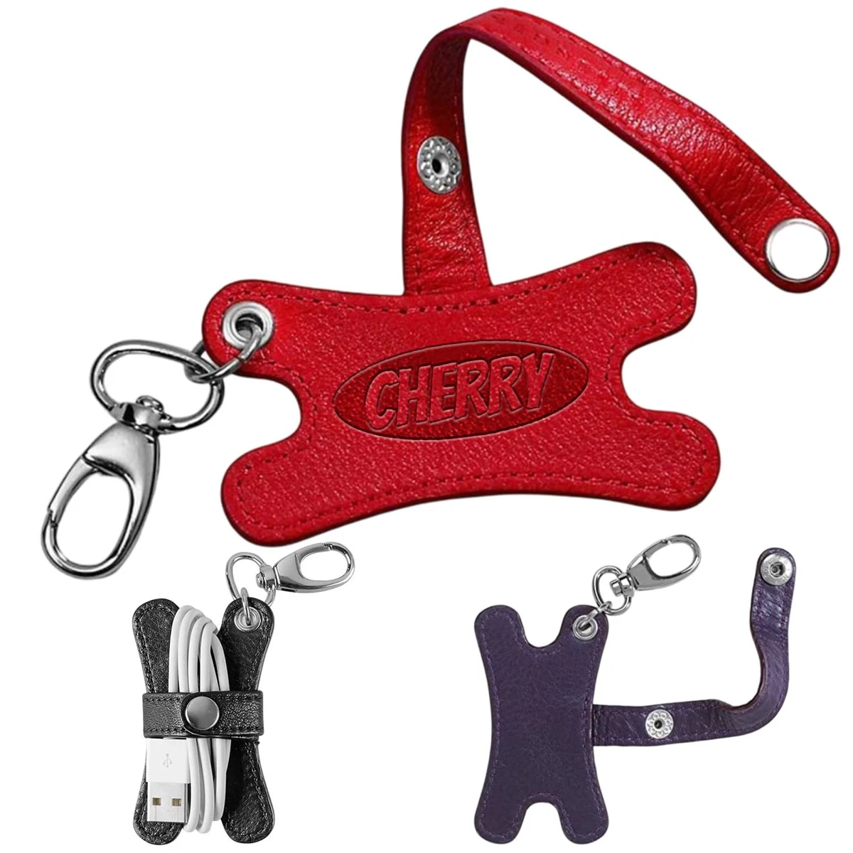 PU Leather Earphone Wire Winder Organizer with Keychain 1
