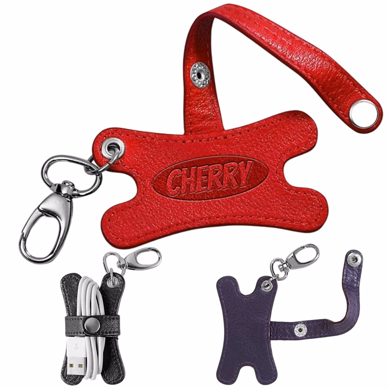 PU Leather Earphone Wire Winder Organizer with Keychain