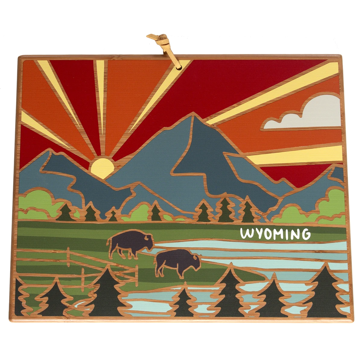 Wyoming State Shaped Serving and Cutting Board with Artwork by Summer Stokes 1
