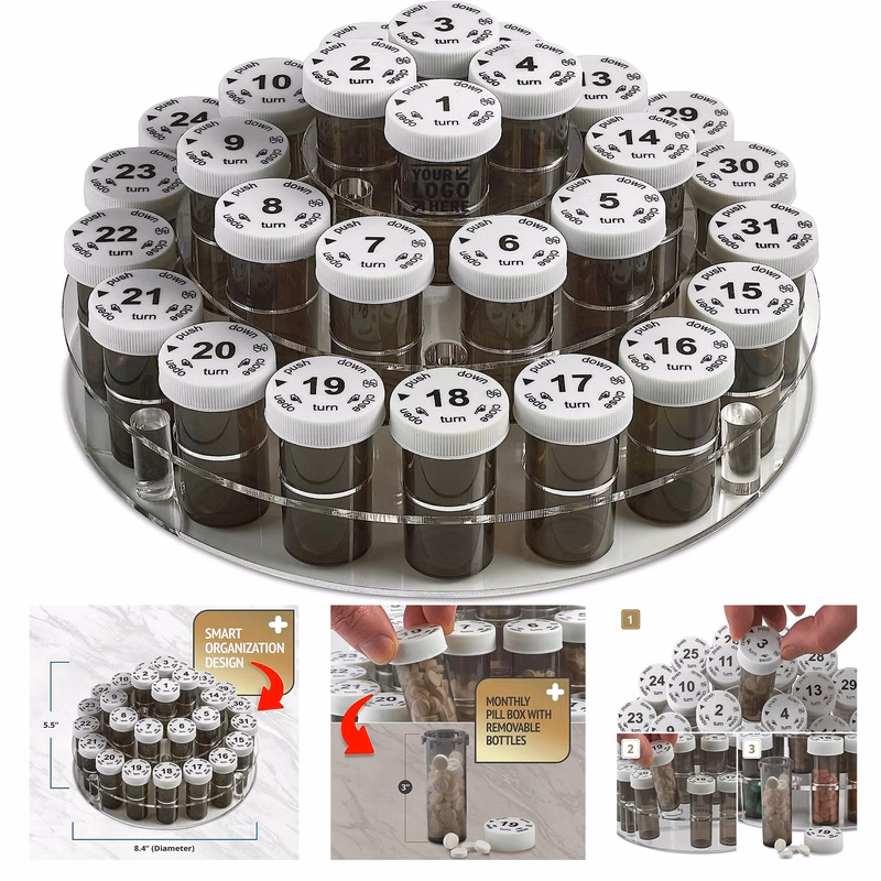 31 Numbered Full Size Monthly Pill Bottle Medication Vitamins Organizer with Childproof Lids