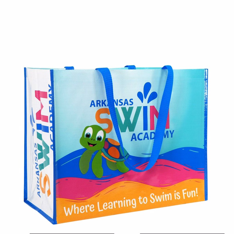 Custom Full-Color Laminated Woven PP Swimming School Promotional Bag 18"x15"x10"