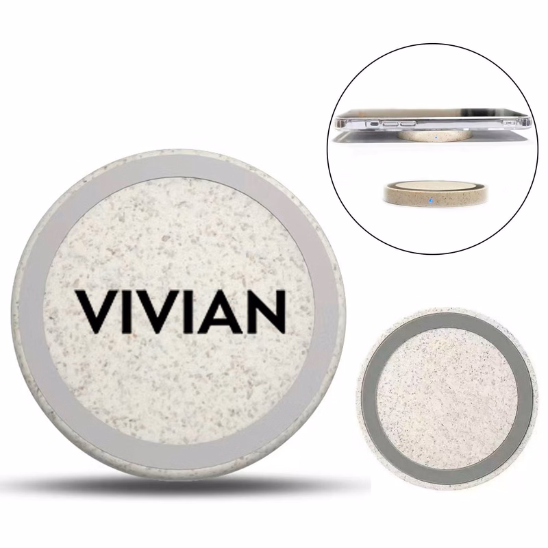 15W Mini Round Wheat Straw Fast Wireless Charger