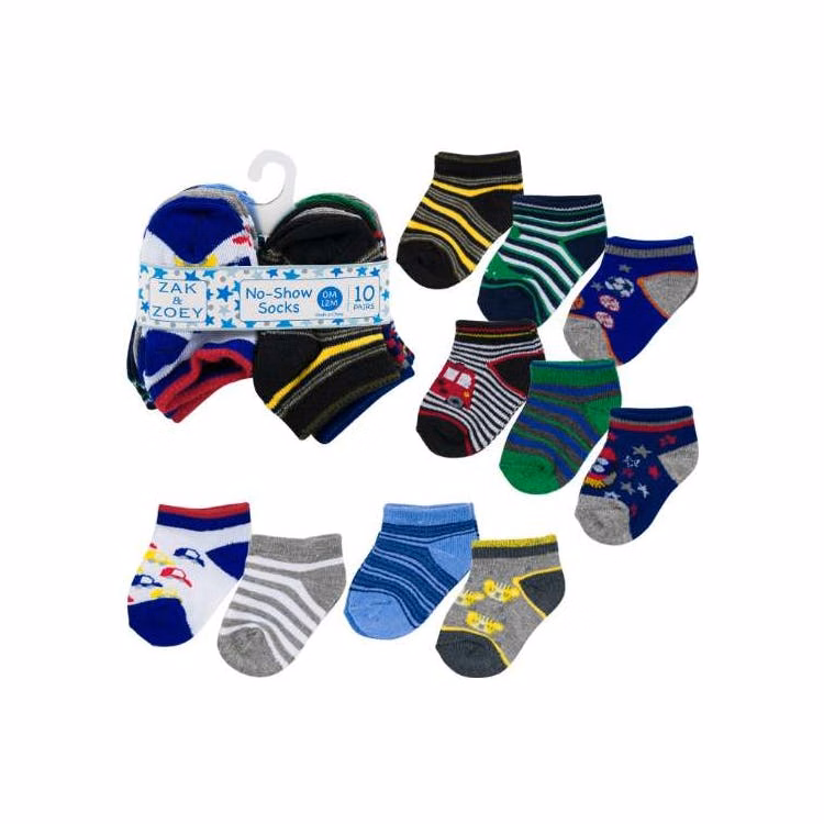 Boys' No-Show Socks - Sports Design 0-12M 10 Pk