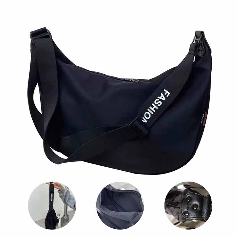 Nylon wide strap large capacity crossbody bag