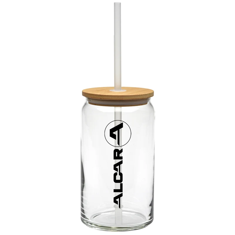 16 oz. Soda Can Glass with Bamboo Lid 1