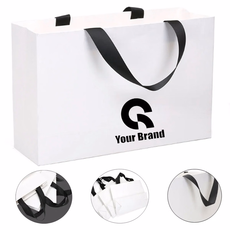 Reusable Foldable White Paper Gift Bags All Over Printing