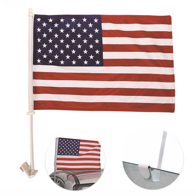 Car Flags 12"X 18" Inch W/ Flagpoles