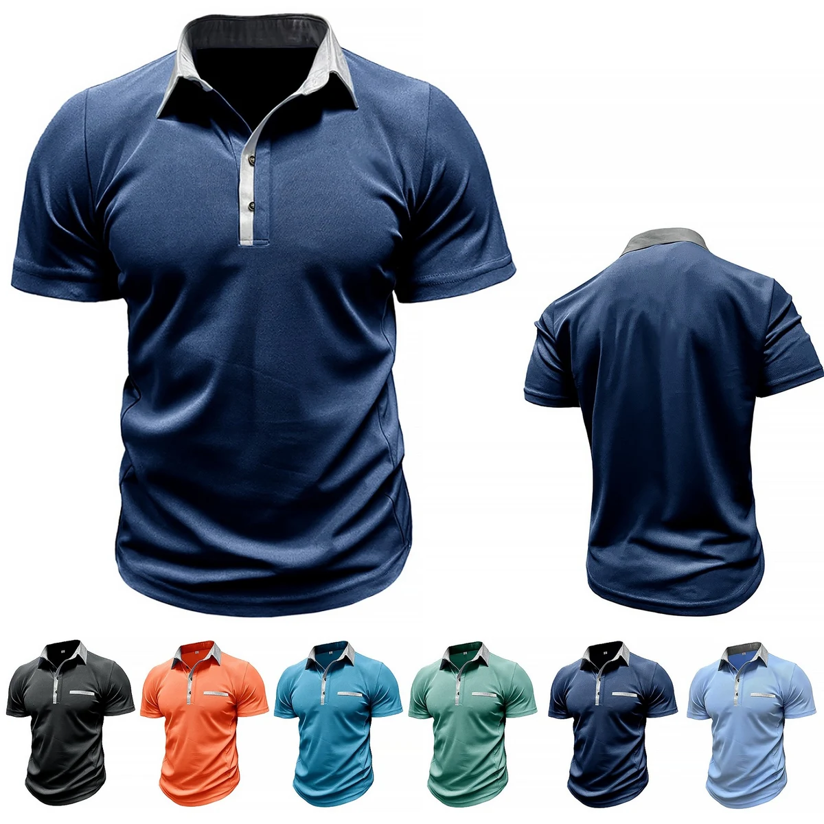 Lapel Color Block Short Sleeve Polo Shirt 1