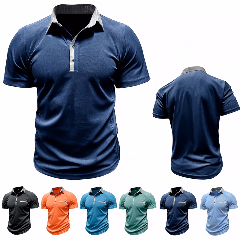 Lapel Color Block Short Sleeve Polo Shirt
