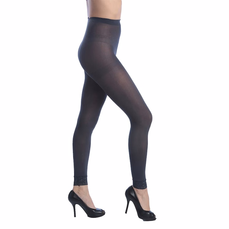 Women's Opaque Control Top Footless Lace Tights - Charcoal One Size Fits Most