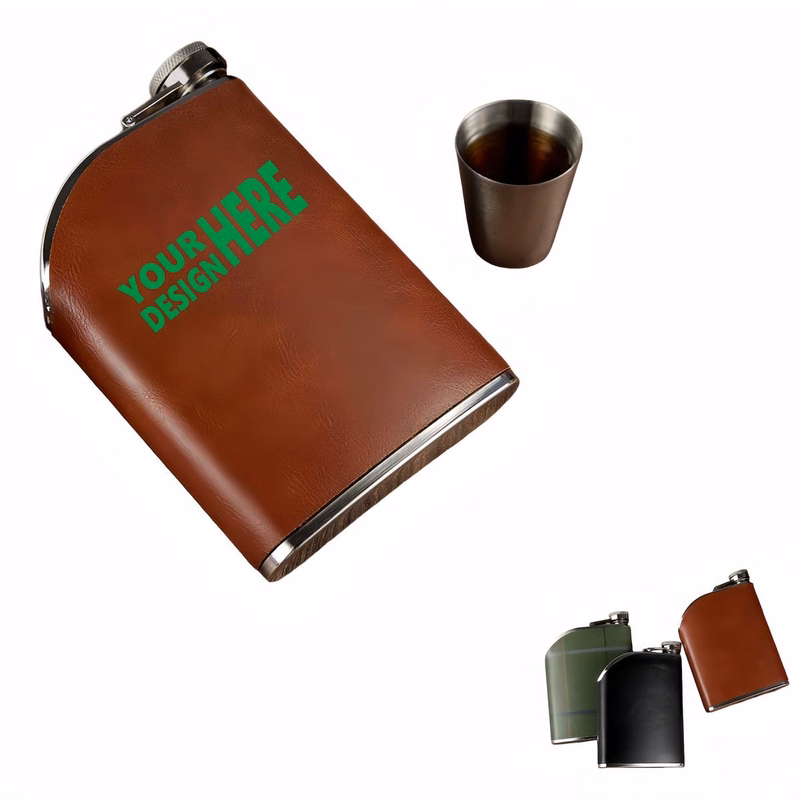 8 Oz 304 Stainless Steel Pu Leather Wrapped Hip Flask
