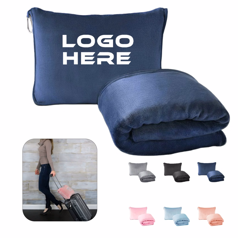 2 In 1 Premium Soft Travel Blanket Pillow W/ Carabiner Clip