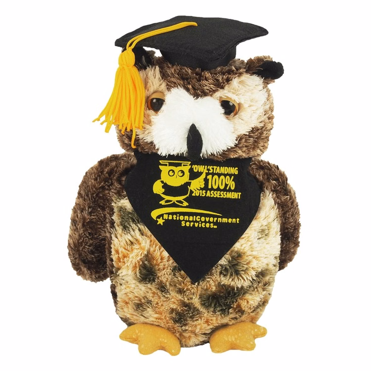 8" Osmond Owl w/Grad cap, bandana and one color imprint
