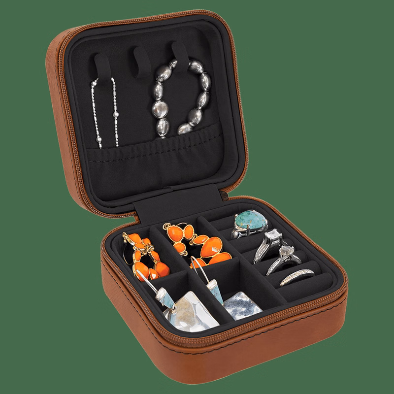 4" X 4" Laserable Leatherette Travel Jewelry Box With Black Lining